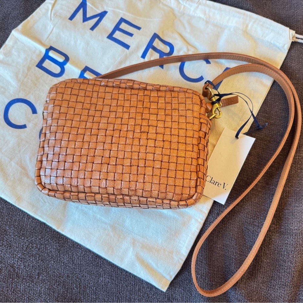 Clare V Tan Woven Leather Crossbody Bag